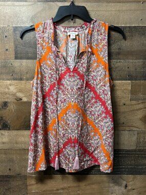Sundance Womens Small Sleeveless Blouse Paisley Rayon Boho Tassel Peasant Top S